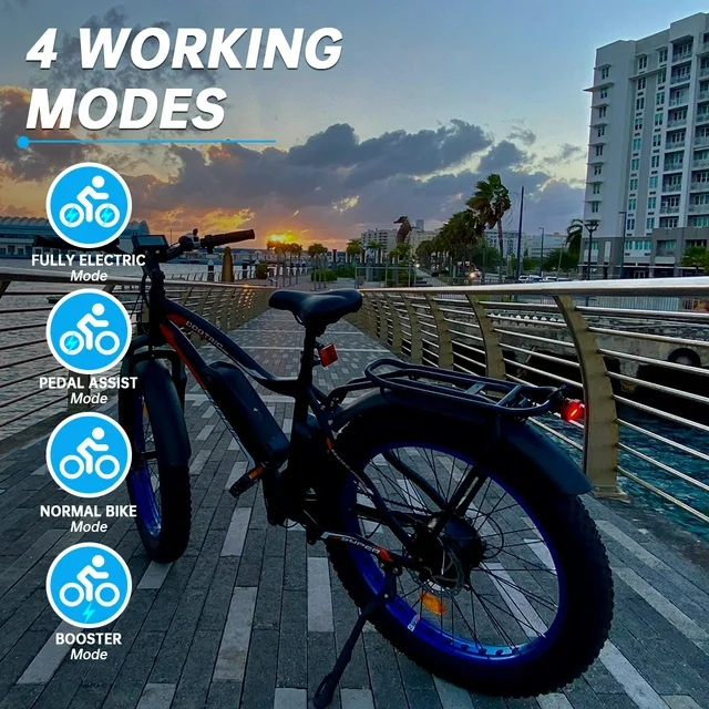 Ecotric Bicicletă electrică cu anvelope groase de 26 inch, motor puternic de 500 W, baterie litiu detașabilă de 36 V/12,5 Ah, absorbție a șocurilor pentru plajă, zăpadă, munte, pentru adulți