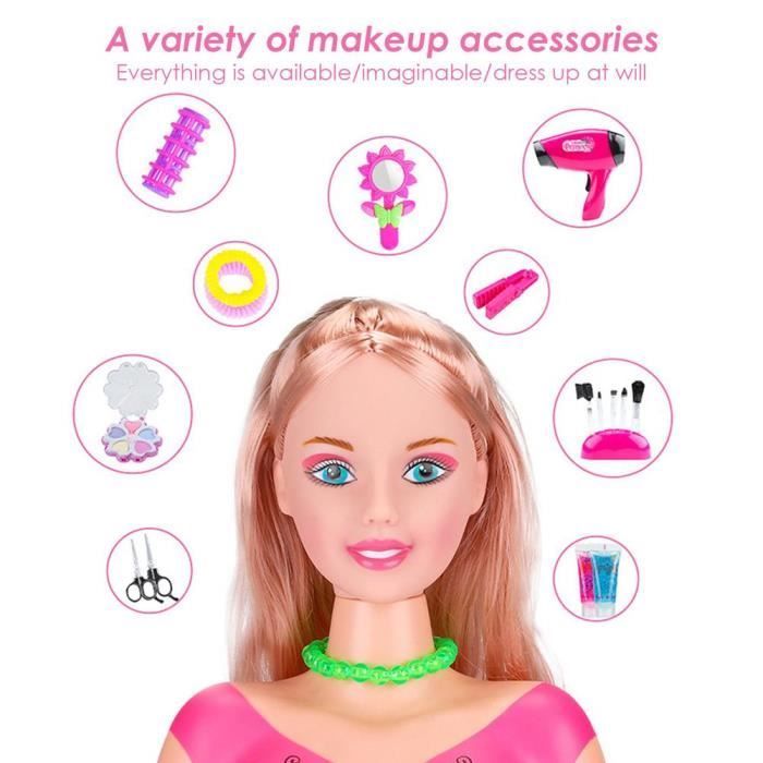 Cabeza de lujo para peinado y maquillaje, 35 accesorios para el cabello y el maquillaje, juguete para niños de 3 años en adelante.
