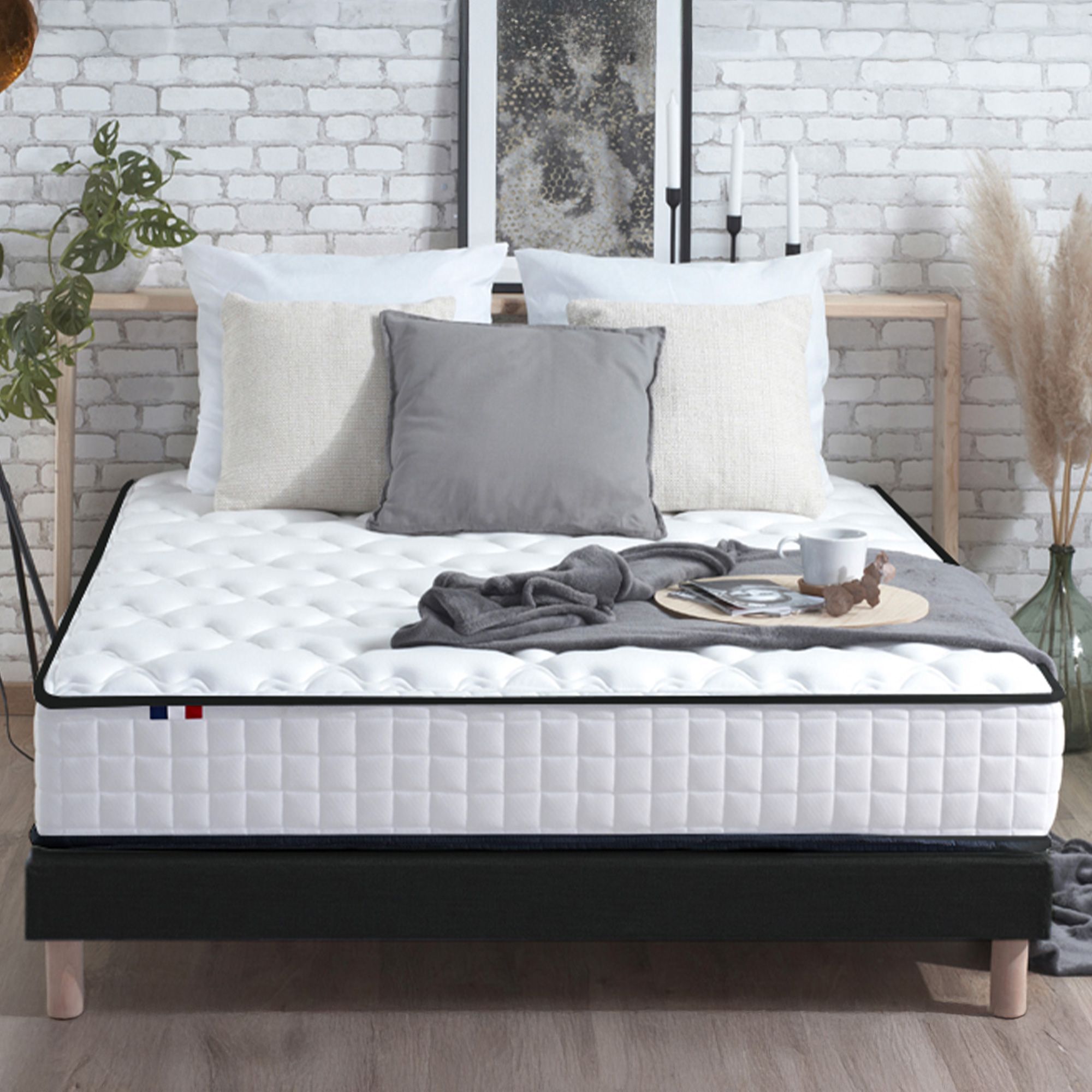 Conjunto de colchón y base COMFORT DESIGN Marcel 160 x 200 cm - 25 cm de grosor - Muelles y espuma viscoelástica - Fabricado en Francia