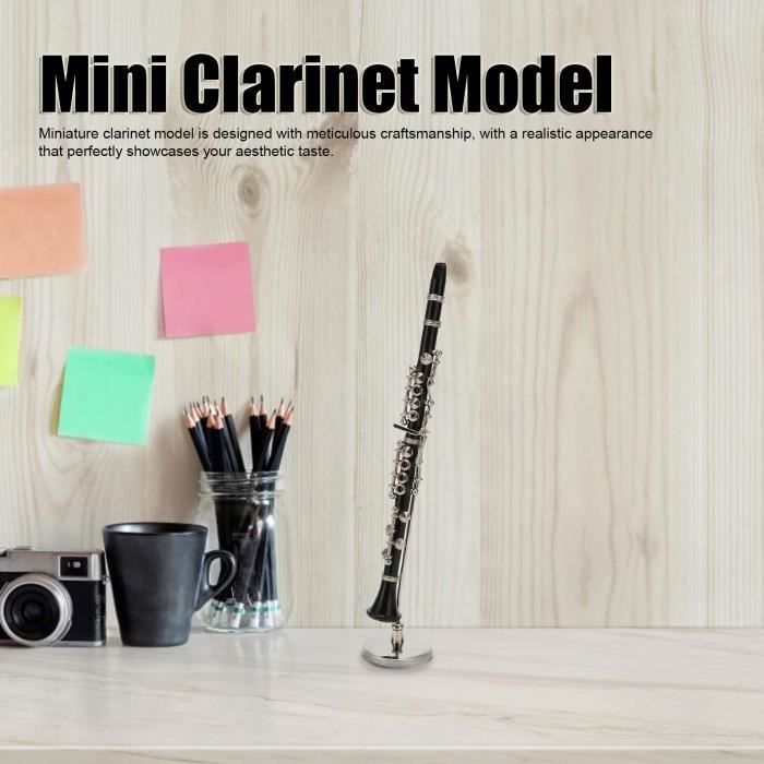 Mini clarinete - SALUTUYA - Modelo negro de 16 cm - Realista - Acabado exquisito - Soporte de exhibición incluido