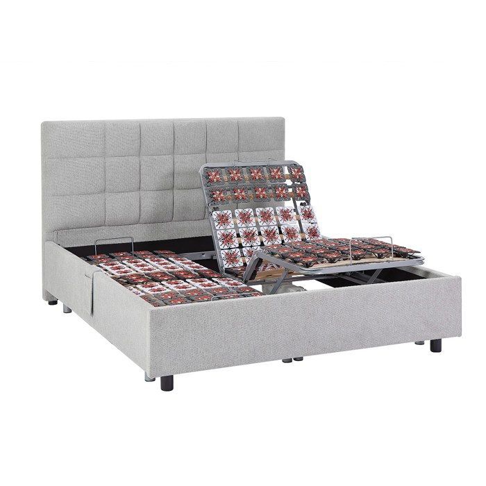 Base de cama eléctrica decorativa ajustable con 2 x 48 listones - 2 x 70 x 190 cm - Tela - Gris - PITUS by YSMÉE