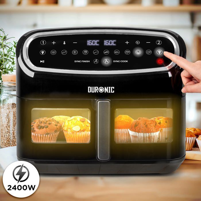 Duronic AF14 BK Friteuse à Air avec 1 grand tiroir de 10L inclus Air fryer avec 10 Programmes de Cuisson Préréglés Sans huile Gâteau