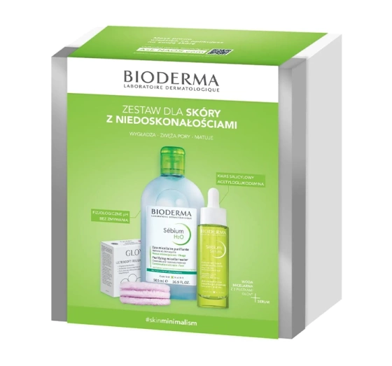 Bioderma Sebium zestaw kosmetyków dla skóry z niedoskonałościami woda micelarna 500 ml   serum 30 ml   wielorazowe płatki kosmetyczne 3 sztuki