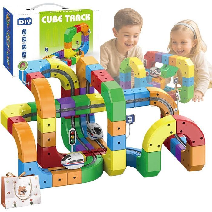 Juego de 123 piezas de pistas magnéticas para coches eléctricos, construcción modular creativa de pistas con tren eléctrico, circuito de 360°