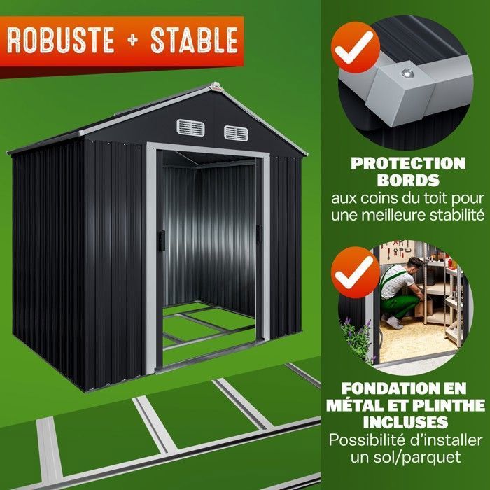 GARDEBRUK® Abri de jardin métal XL 2m² fondation 200x135x190cm porte coulissante anthracite cabane jardin cabanon rangement 4m³