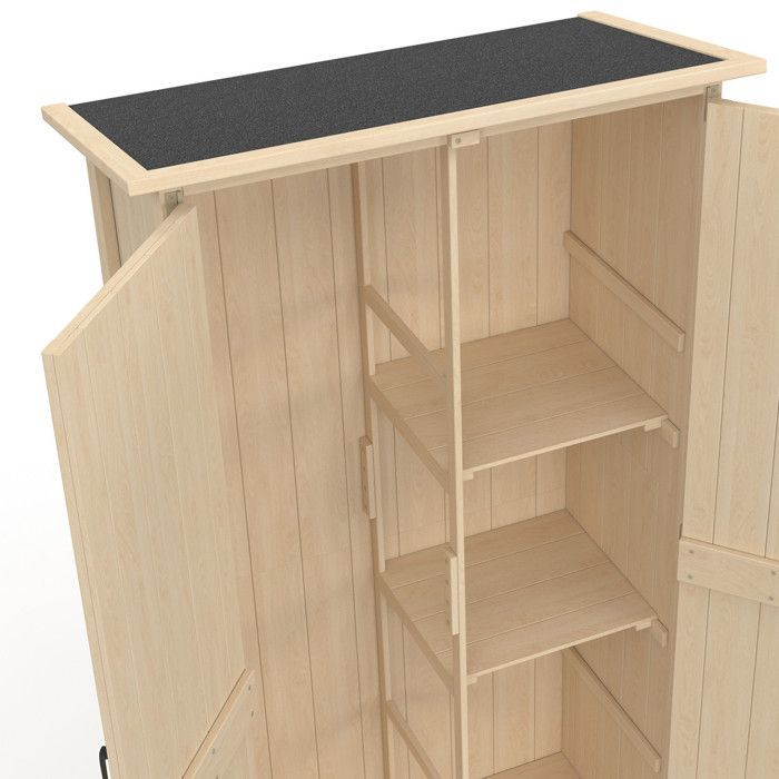 IDMARKET Wooden garden cabinet 90 x 50 x 160 cm with sloping roof, double door and shelves