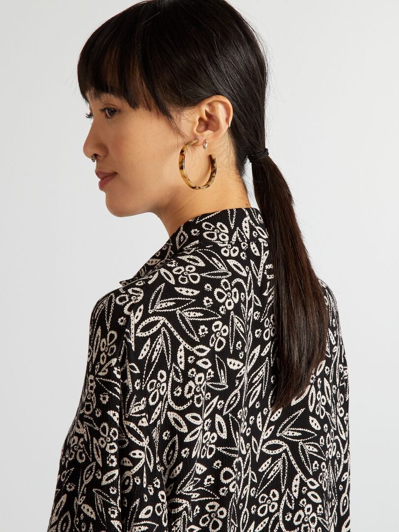 Crêpe blouse met pyjamakraag - ZWART
