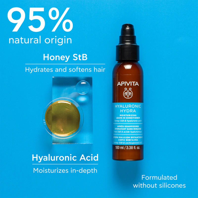 Apivita Hyaluronic Hydra Leave-In Conditioner je bezoplachový kondicionér s hydratačným účinkom.