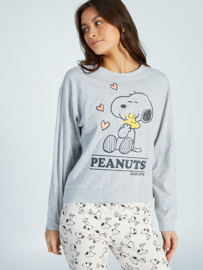 Pijama largo de Snoopy - 2 piezas - GRIS
