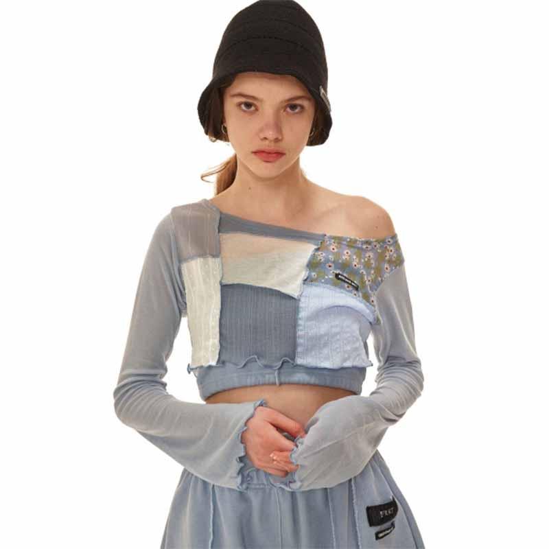 T-shirt décontracté à manches longues, imprimé floral, patchwork, coupe ample, style streetwear, collection été/automne 2020, col rond, basique, original, vêtements pour femmes