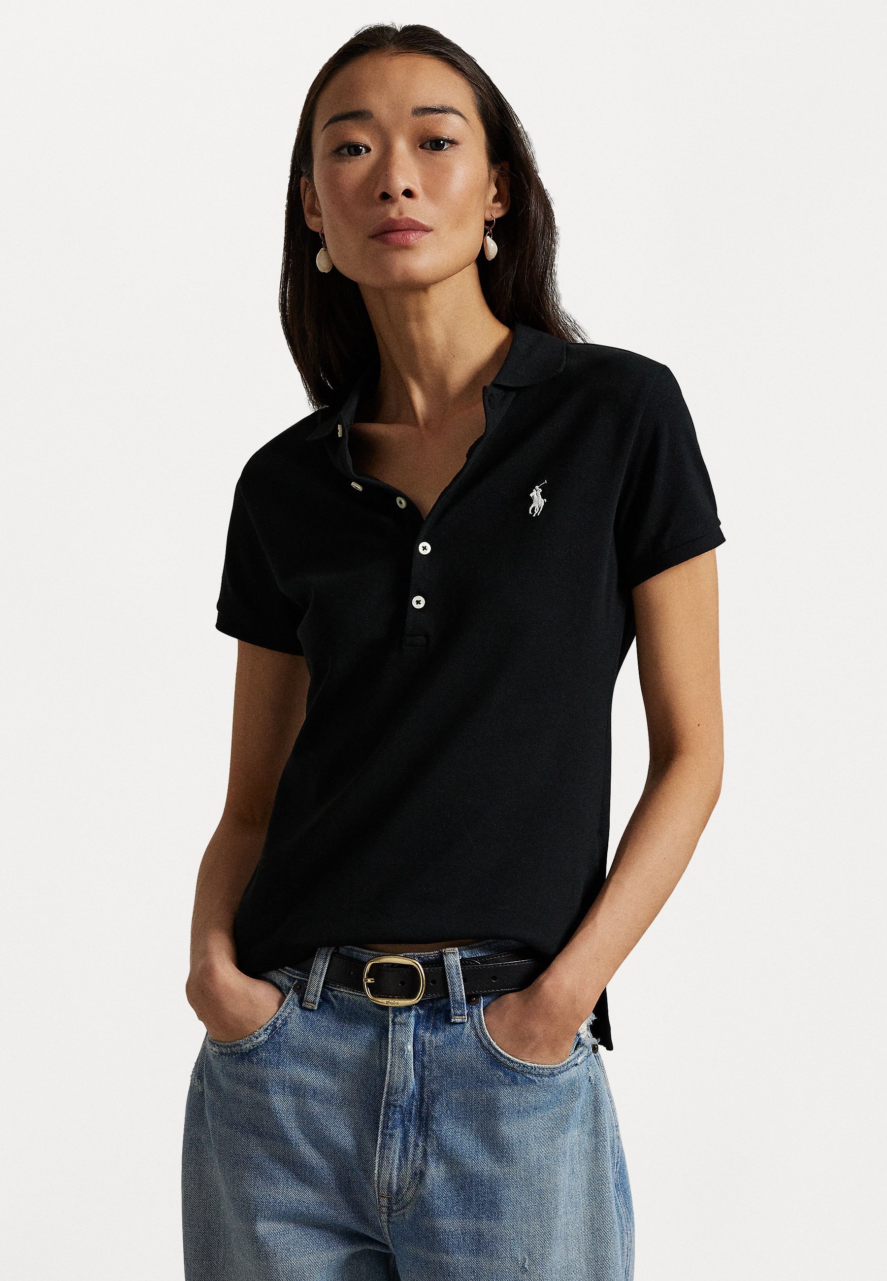 Polo Ralph Lauren JULIE SLIM SHORT SLEEVE - Polo shirt - black/white