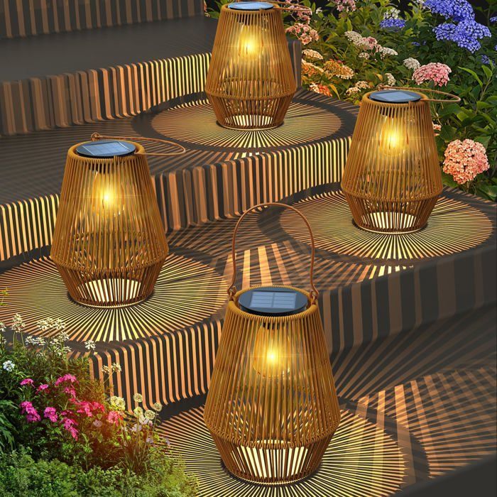 Farol solar de jardín para exteriores, 4 luces solares exteriores IP65 hechas a mano, faroles solares colgantes ideales para jardines.