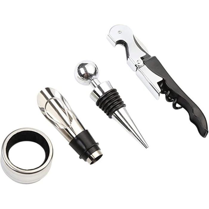 Décapsuleur ，4 Pièces Accessoires pour Vin, Acier inoxydable, de haute qualité et durable, Exquis，compact ，Cadeaux exquis