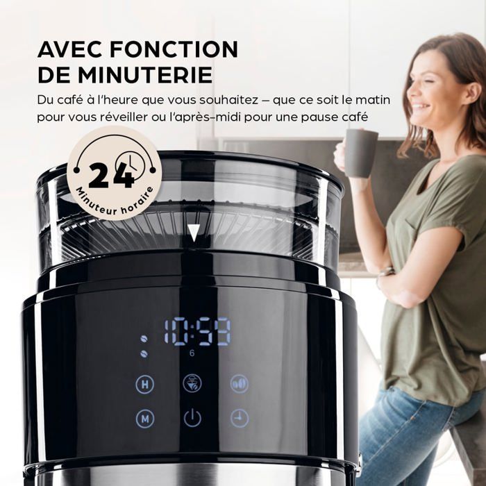 Barista Machine à café filtre Grind avec moulin, écran tactile LED & minuterie - 900W