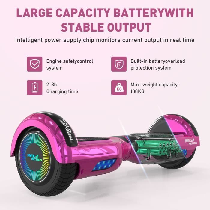 MEGA MOTION Roze Hoverboard en Roze Kart Set, 6,5 inch 2-wielig hoverboard met LED-verlichting en Bluetooth-luidspreker