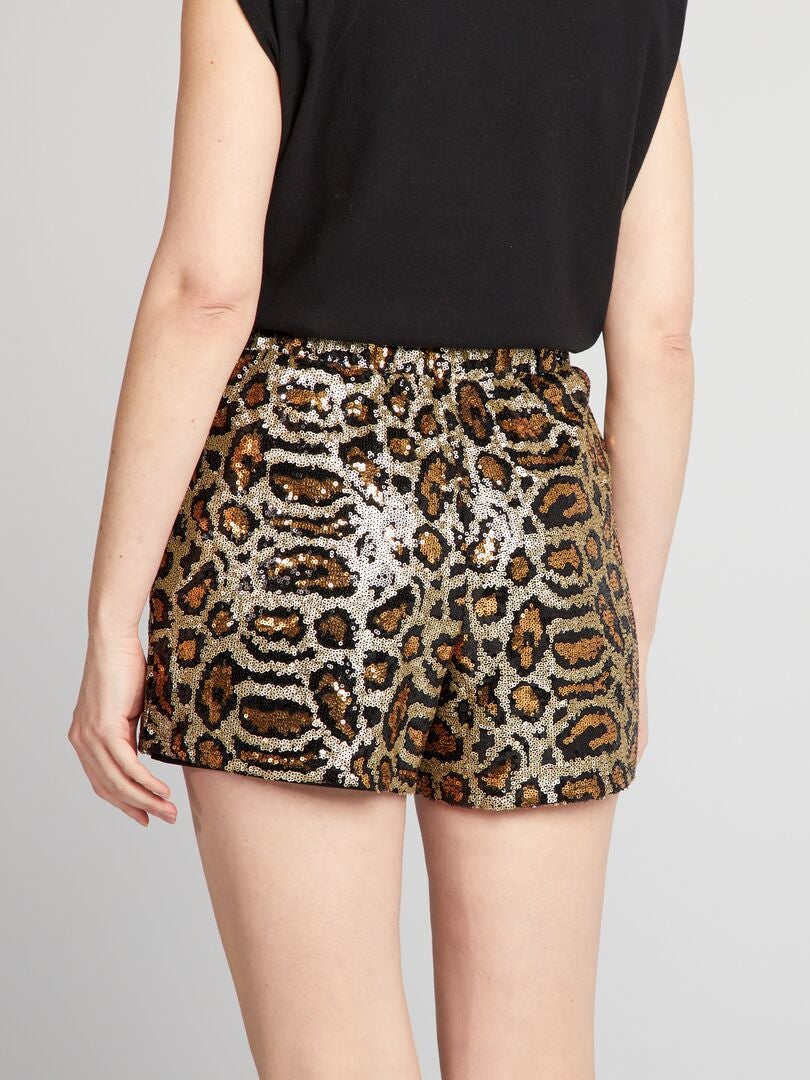 Shorts met luipaardprint en pailletten - ZWART