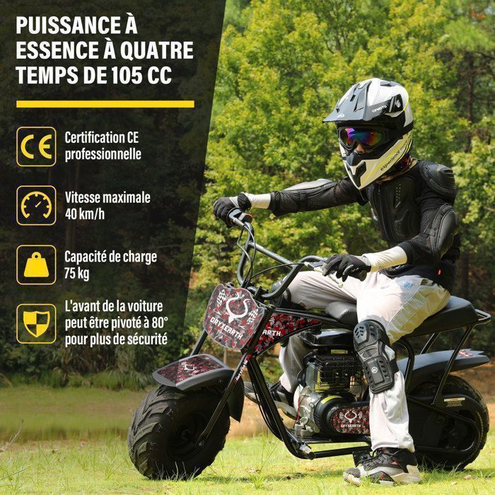 Dirt Bike Junior 105CC – Moto 4 Temps pour Ados en Noir et Rouge– OryxEarth  – À partir de 13 ans – Carburant Essence