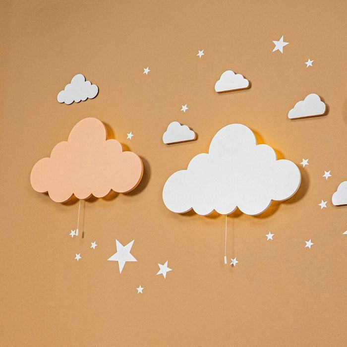 Cozy Kids - Lámpara de noche LED infantil con forma de nube en madera pintada - Gris o beige