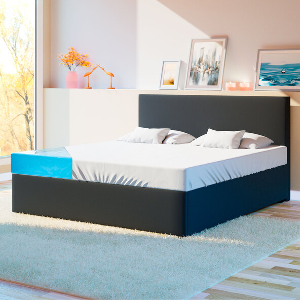Cama de água com aparência de estrado, preta