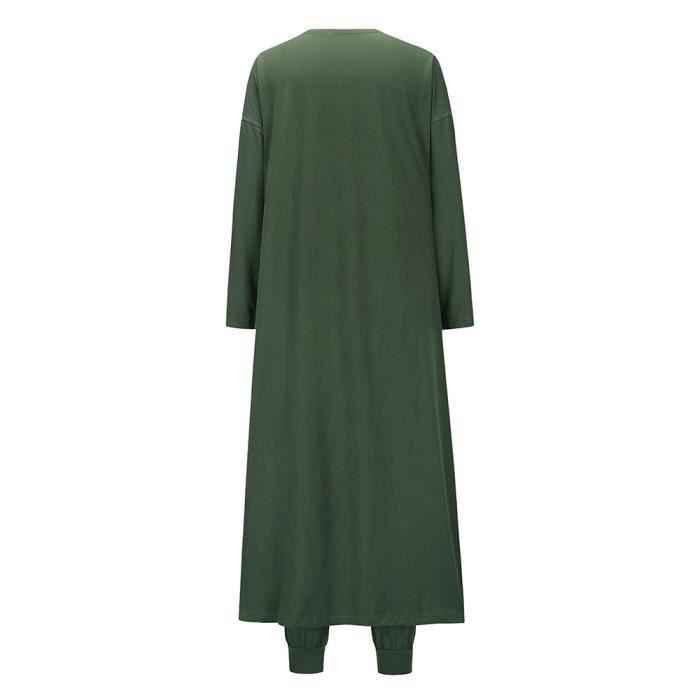 Conjunto de punto de 3 piezas para mujer: cárdigan, camiseta sin mangas y pantalón con cintura elástica, color liso, otoño/invierno - Verde