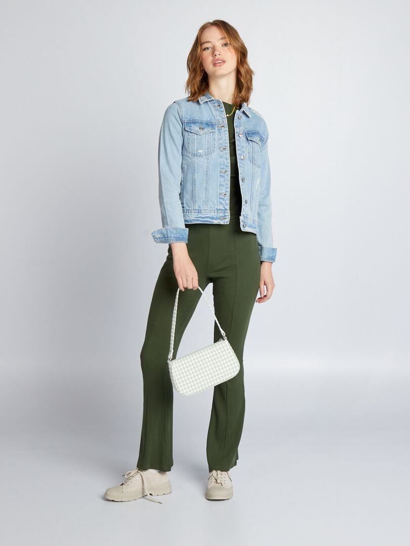 Geribbelde coltrui T-shirt - GROEN