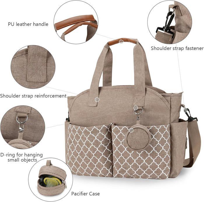 Borsa fasciatoio per neonati, 13 tasche, scomparti multipli, borsa maternità, borsa fasciatoio da viaggio con tracolla, beige
