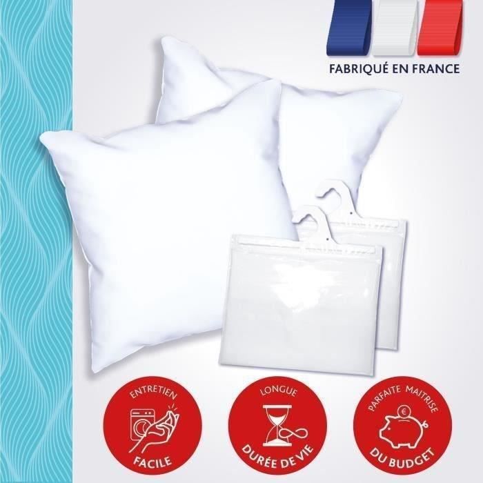 Pack DODO de 2 almohadas modernas de 60x60 cm + 2 protectores de almohada impermeables de 60x60 cm - Relleno 100% poliéster