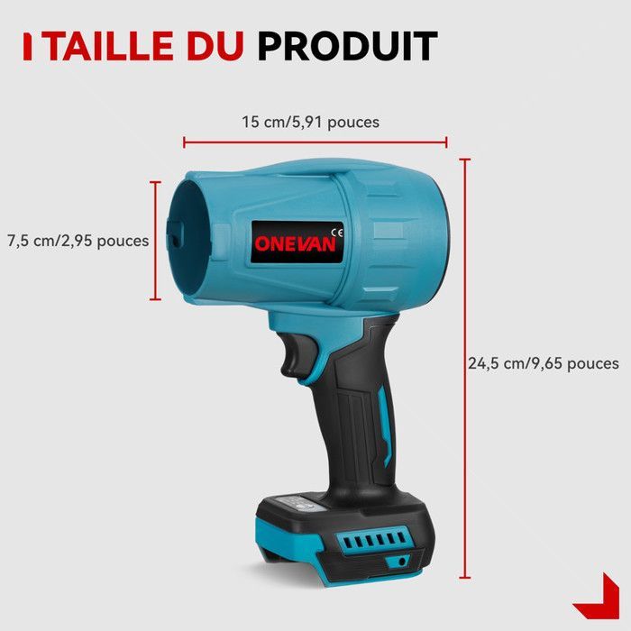 Soplador de hojas - ONEVAN - ONEVAN - 720W - 33.000 rpm - Batería de 2000 mAh