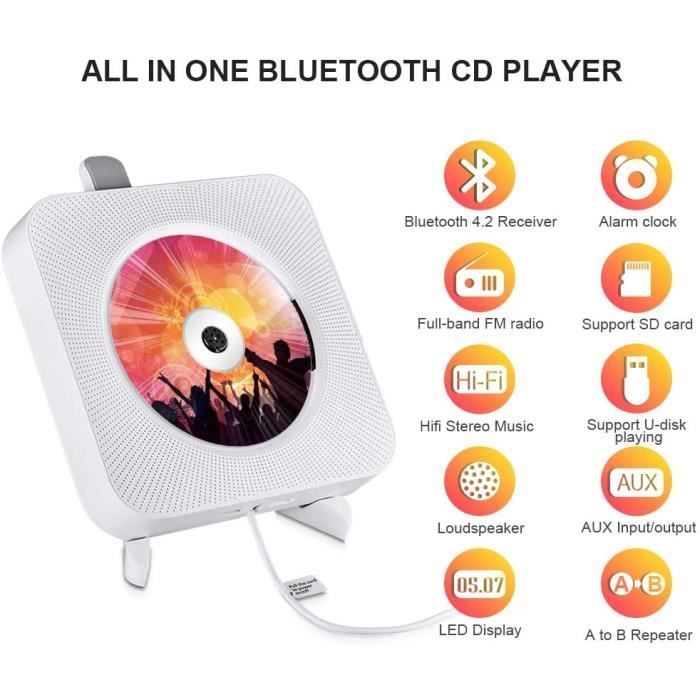 STILLCOOL Draagbare Bluetooth CD-speler - Draadloze HiFi-luidspreker - USB-drive - Wit