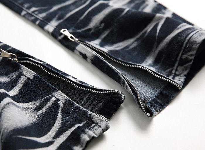 Pantalones vaqueros elásticos rasgados para hombre INSFITY - pierna recta - 5 bolsillos - efecto desgastado y blanco - azul/blanco