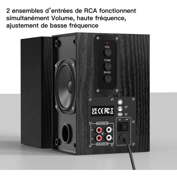 Altavoz activo de estantería - SVATV - 2x30W - Entrada jack - Entradas RCA duales - Gabinete de madera - Negro - Woofer de 4