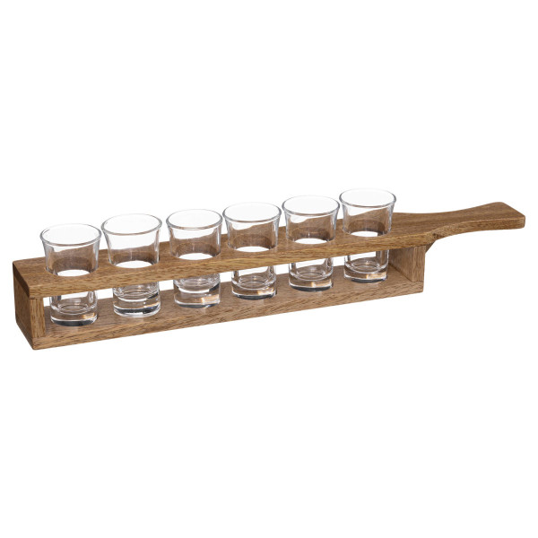 Taca do serwowania drinków, drewniana, 6 kieliszków