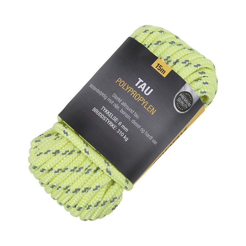 Arbetsrep 6 mm 15 m, pp gul, fluorescerande