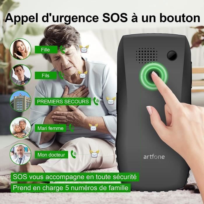 artfone C1+ Téléphone Portable Senior Débloqué avec Grandes Touches | Bouton SOS | Radio FM | Batterie 1400mAh | Station de Charge