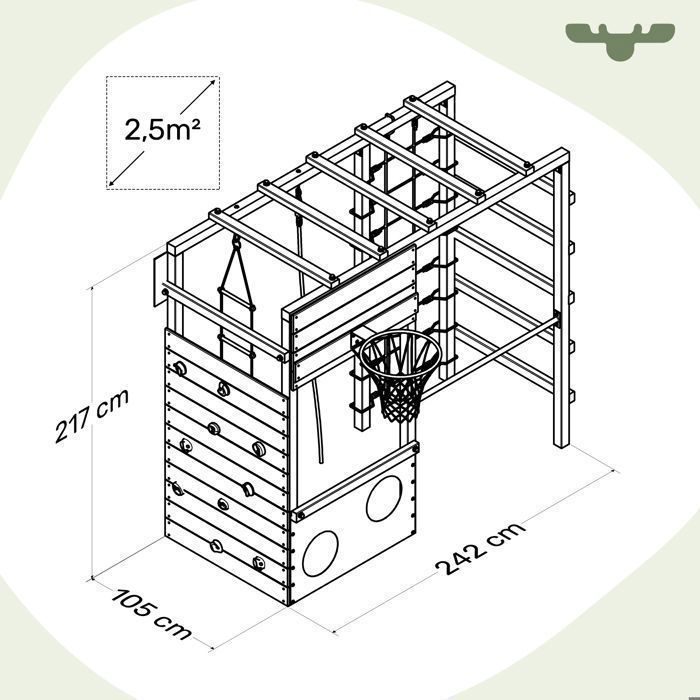 FATMOOSE CleverClimber Club XXL houten speelruimte met klimwand en basketbalring - olijfgroen - 10 jaar garantie*