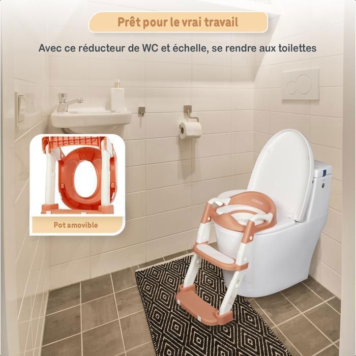 Twinky® Réducteur de Toilette Enfant avec Marche | Marron | Pliable & Réglable | Antidérapant | Confort Moelleux | Propreté Facile