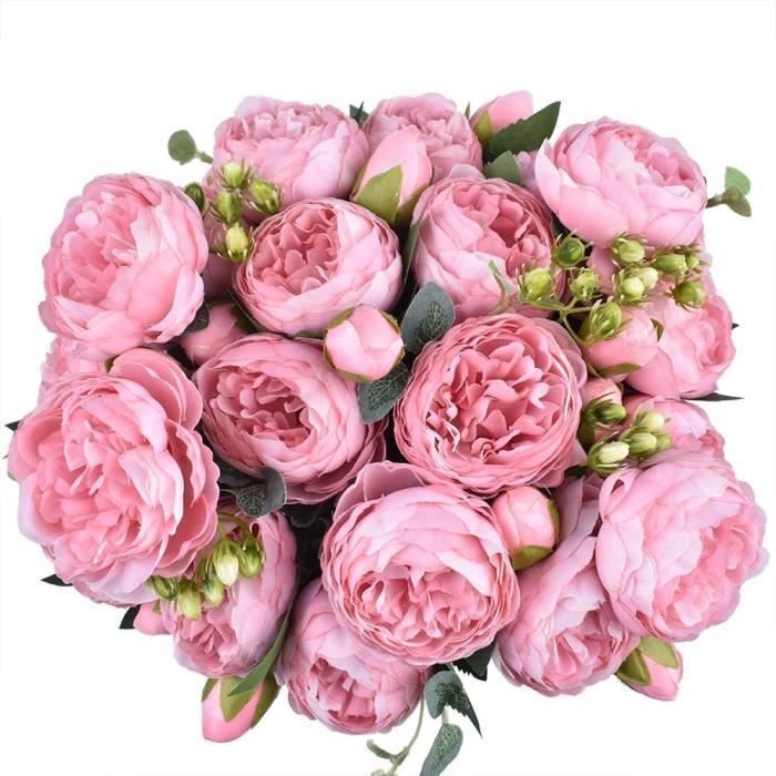 Ramos de flores de peonía artificiales de seda - BIGILANTUH - 4 unidades - Rosa - 29 cm - Decoración para fiestas