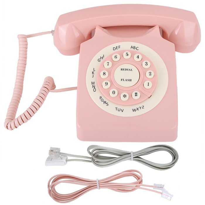 Telefone com fio vintage de alta definição para casa e escritório, rosa.
