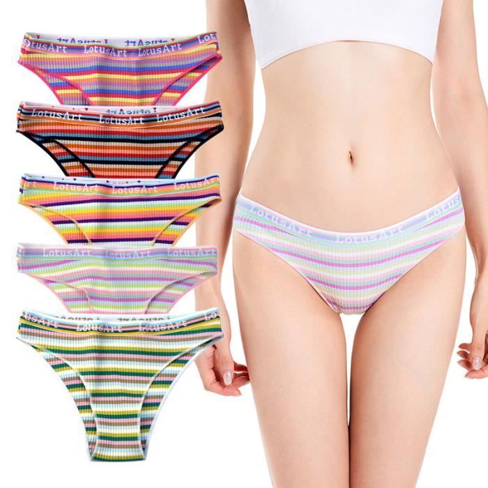 Pack of 5 Low-rise sexy girls' underwear, pure cotton, plus size, color band, high school ladies' briefs, cotton panties