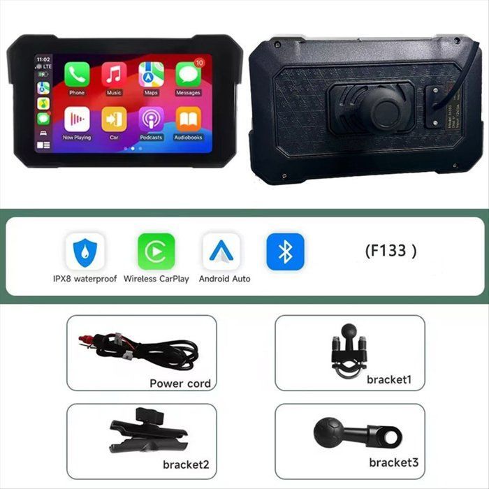 Navegador inalámbrico portátil para motocicletas, pantalla de 5 pulgadas, CarPlay para Android Auto, reproductor multimedia, pantalla resistente al agua.
