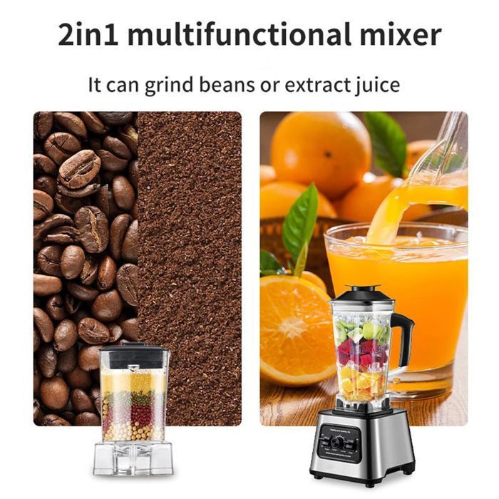 Blender multifonction professionnel - 6000 W - 9 vitesses - 2 en 1 - 2,5 L - Avec 4 lames en acier inoxydable - Robot culinaire