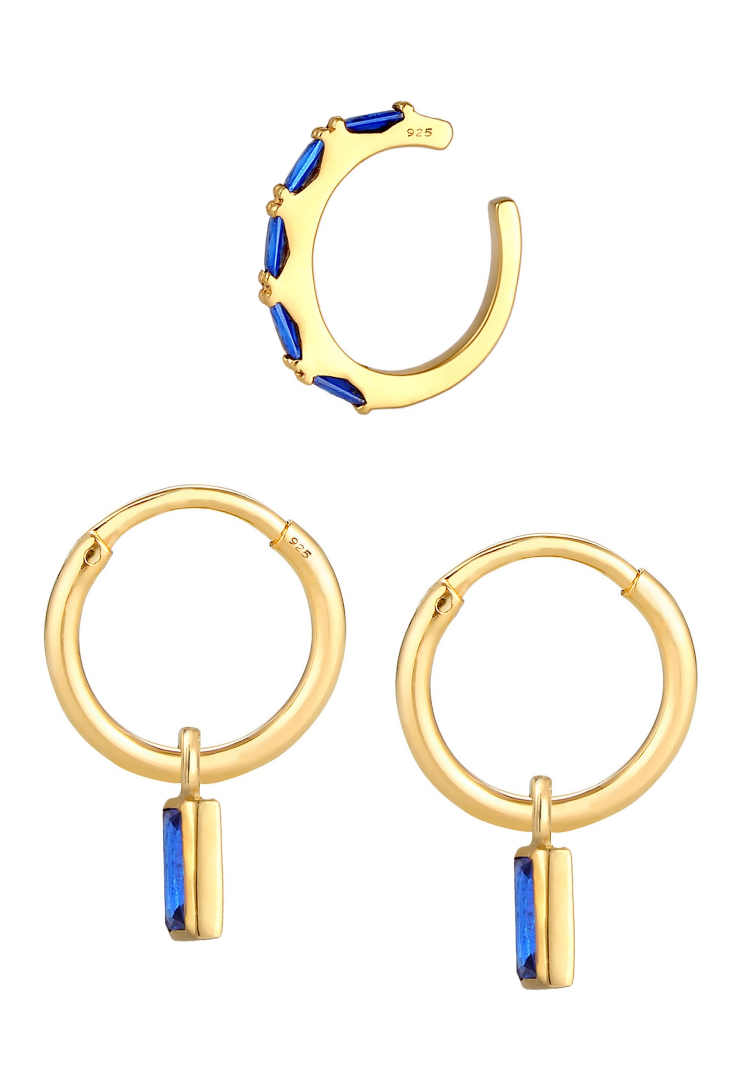 Elli PREMIUM Boucle d'oreilles pour dames modernes et élégantes avec saphirs en 925/1000 argent massif et plaqué or