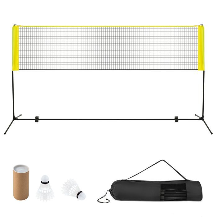 Red de bádminton portátil COSTWAY 310x102x89-155cm - Altura ajustable - 2 volantes - PE - Montaje en 5 minutos - Bolsa de almacenamiento - Amarillo