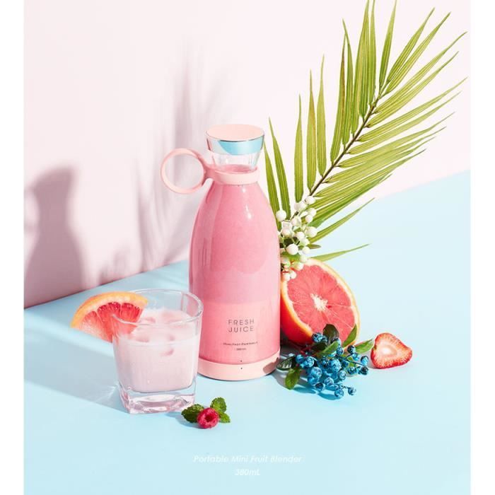 JOULLI Mini extracteur de jus juicer Pour shakes et smoothies Fruits Légumes , mixeur portable rechargeable par USB - rose