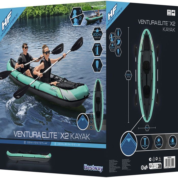 Bestway Hydro Force Ventura X2 oppustelig kajak - 2 personer - hvid