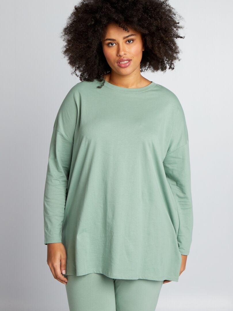 Lang T-shirt van effen jersey - GROEN