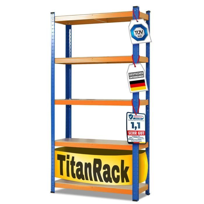 Estantería metálica reforzada de alta resistencia, 5 niveles, azul-naranja, 180 x 120 x 45 cm, carga máxima: 1250 kg
