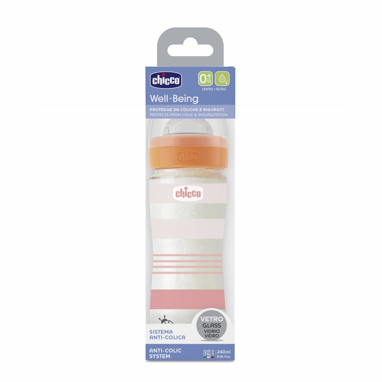 Γυάλινο μπιμπερό Well-being 240ml 0m+