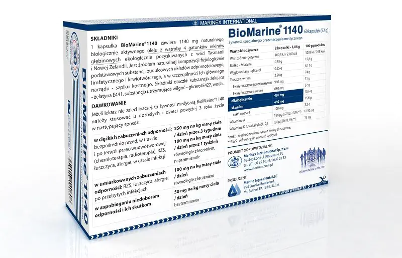 BioMarine 1140, Olej z wątroby rekinów głębinowych, Kapsułki