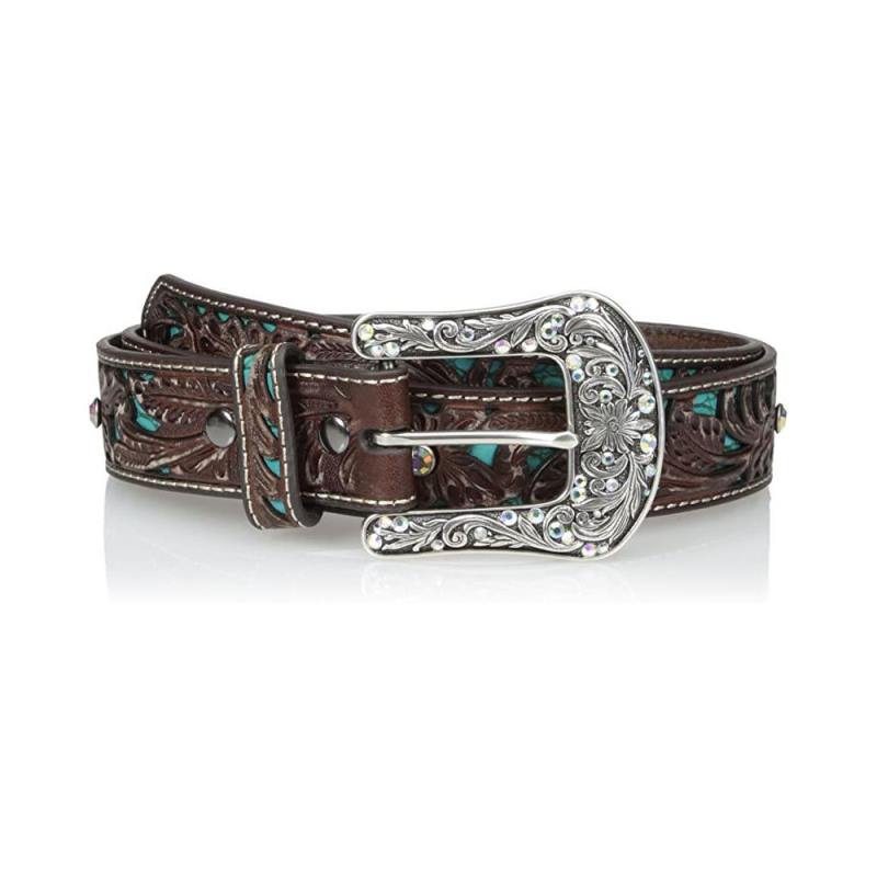 Cintura da donna con intarsi floreali turchesi e strass